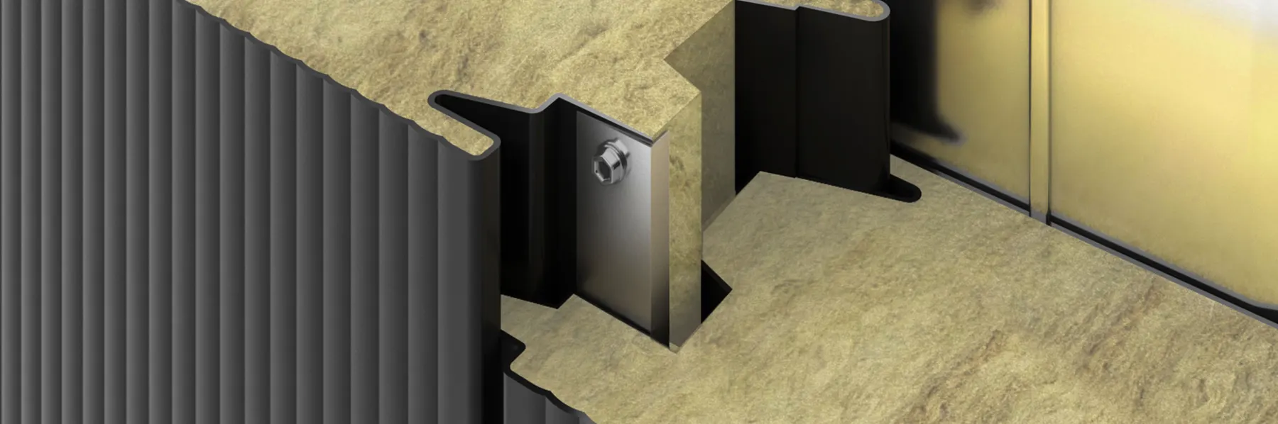 L-joint, concealed fastener, and mineral-fiber core of a fire-rated insulated metal panel
